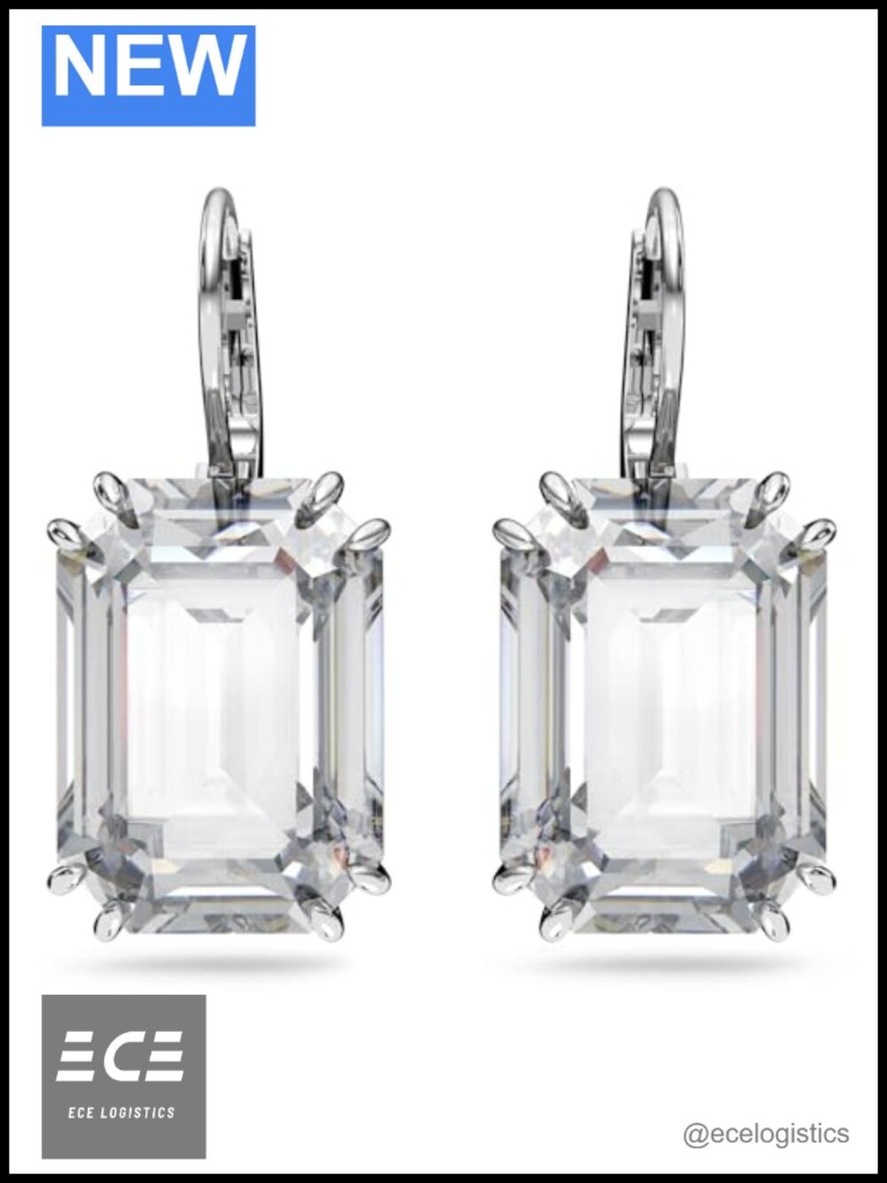 Swarovski Crystal Octagon Cut Drop Earrings Rhodium Plated